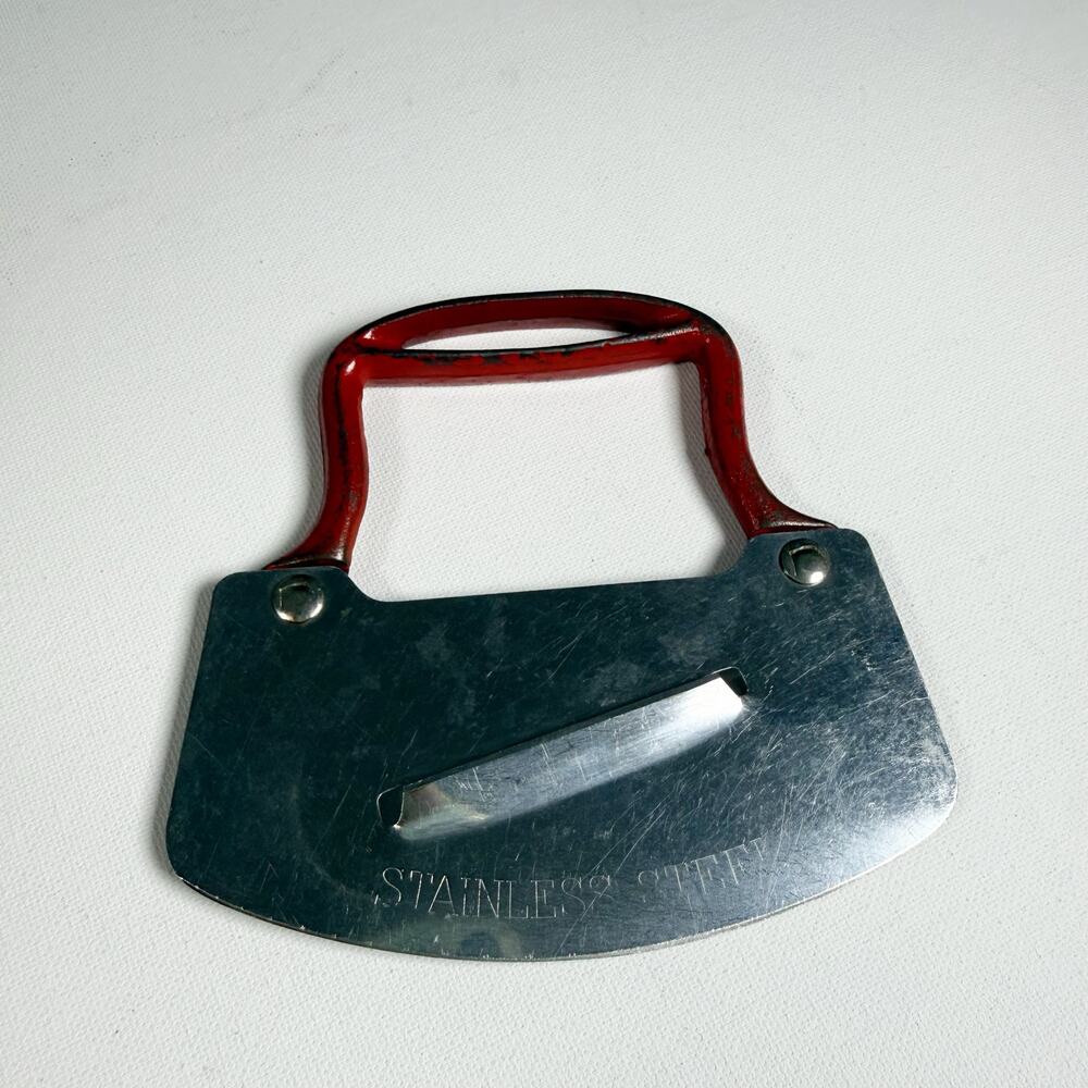 Vintage Stainless Steel Chopper/ Mezzaluna Dual-blade Slicer Cast Iron Handle